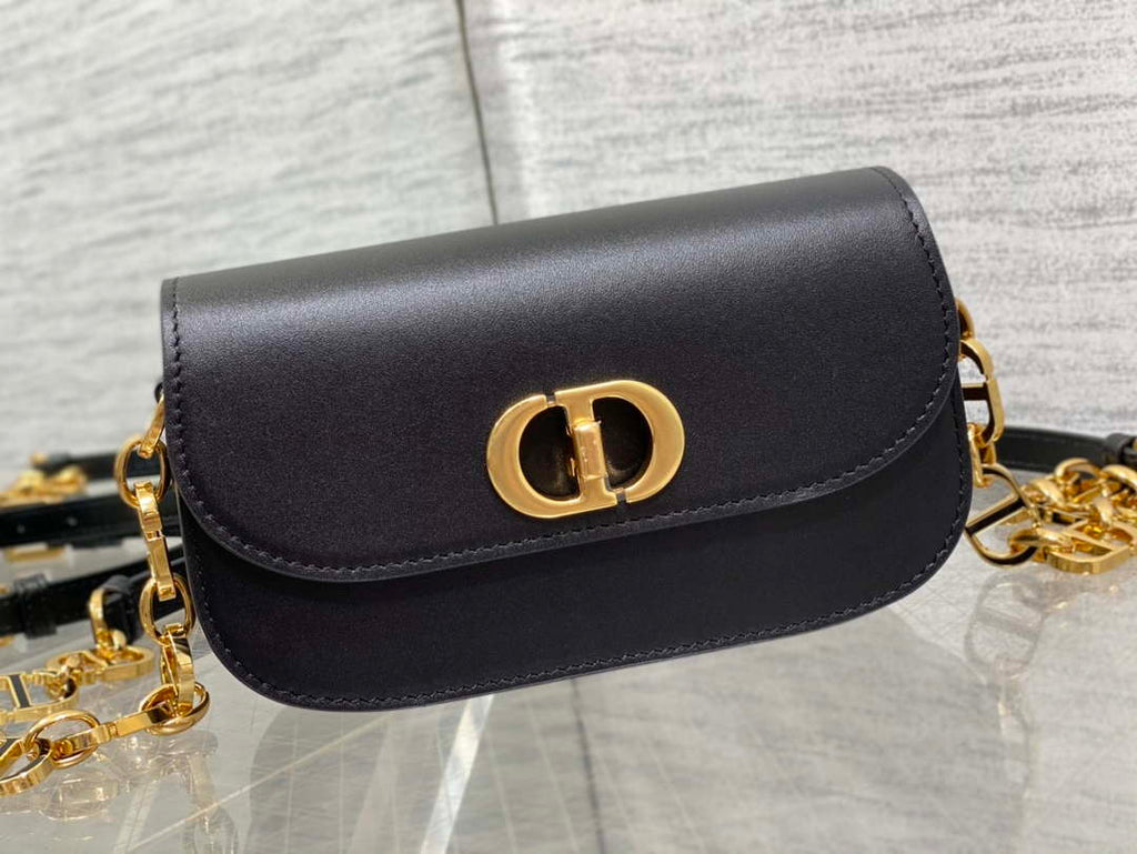 Dior S2350 30 Montaigne Avenue Double Carry East-West Mini Bag Black Ribbed Calfskin