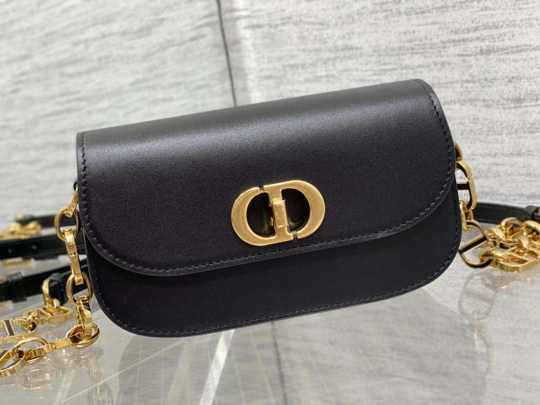 Dior S2350 30 Montaigne Avenue Double Carry East-West Mini Bag Black Ribbed Calfskin