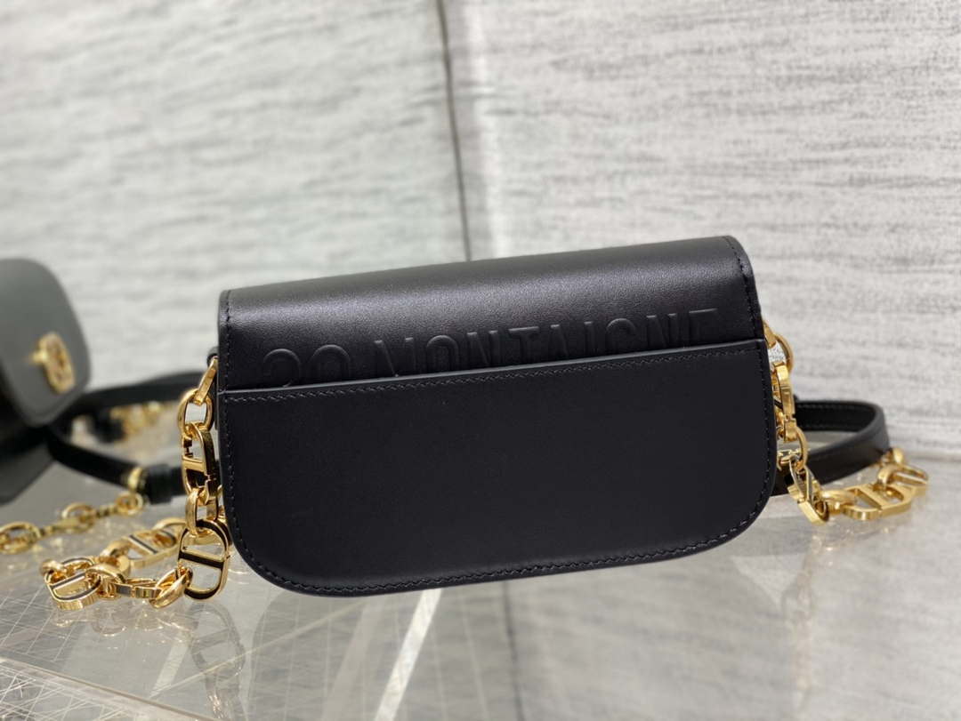 Dior S2350 30 Montaigne Avenue Double Carry East-West Mini Bag Black Ribbed Calfskin