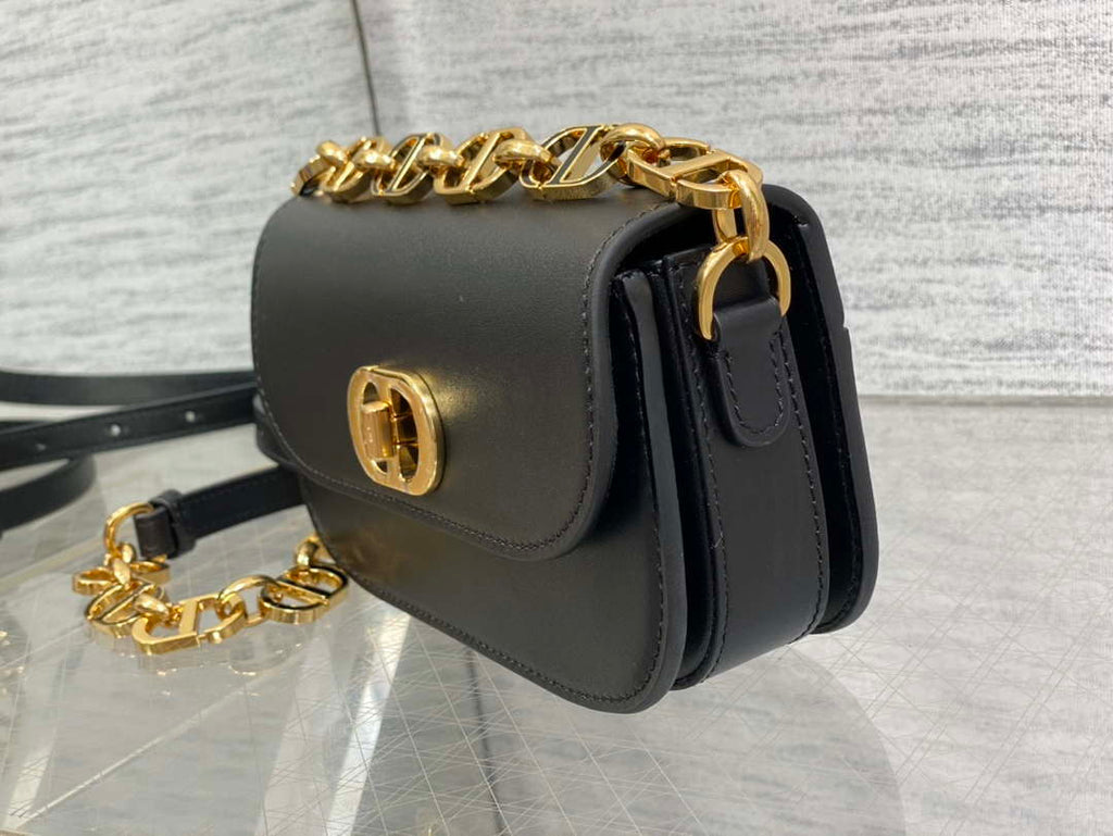 Dior S2350 30 Montaigne Avenue Double Carry East-West Mini Bag Black Ribbed Calfskin