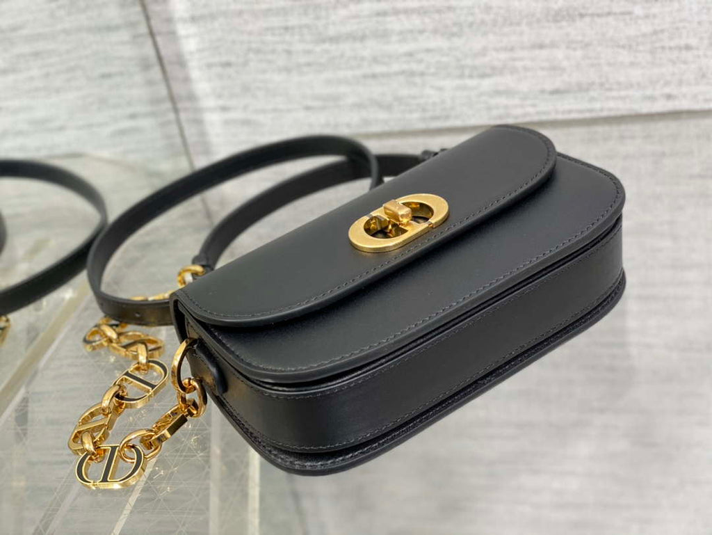 Dior S2350 30 Montaigne Avenue Double Carry East-West Mini Bag Black Ribbed Calfskin