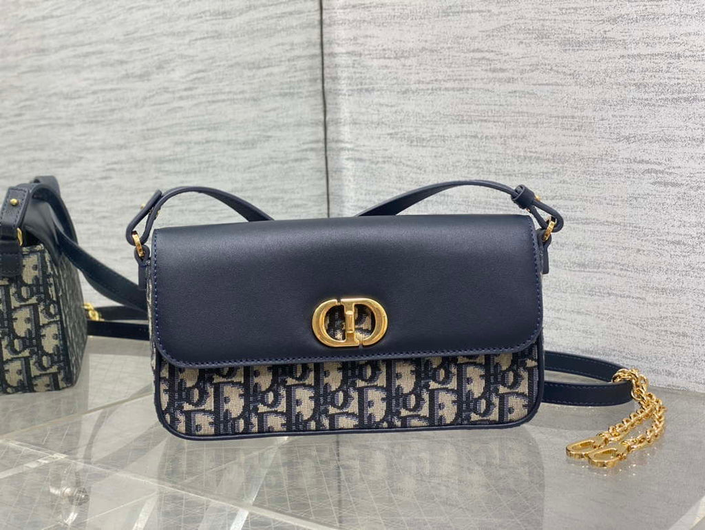 Dior S2350 30 Montaigne Avenue East-West Double Carry Mini Bag Blue Oblique Jacquard