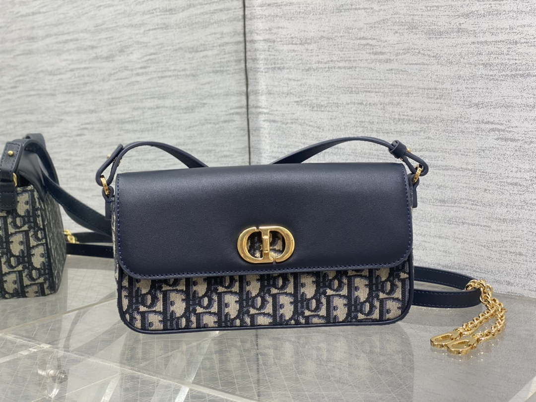Dior S2350 30 Montaigne Avenue East-West Double Carry Mini Bag Blue Oblique Jacquard
