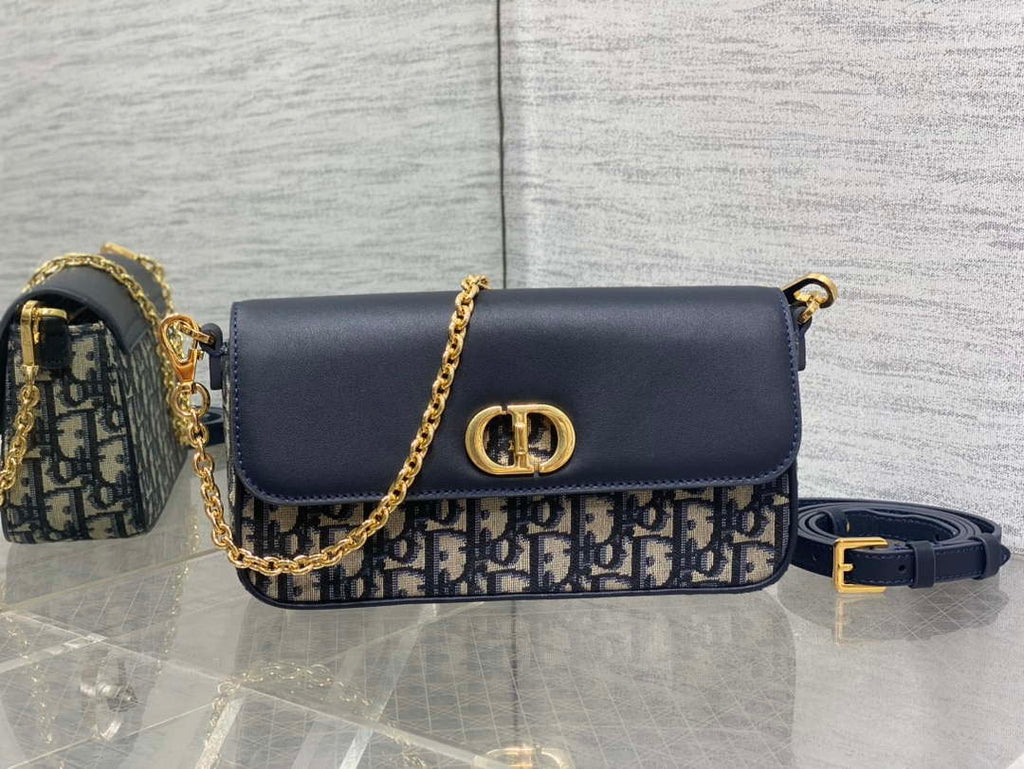 Dior S2350 30 Montaigne Avenue East-West Double Carry Mini Bag Blue Oblique Jacquard