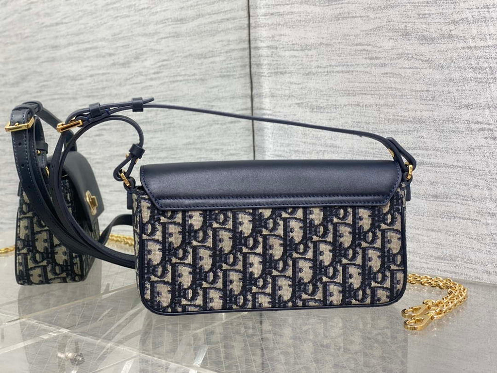 Dior S2350 30 Montaigne Avenue East-West Double Carry Mini Bag Blue Oblique Jacquard