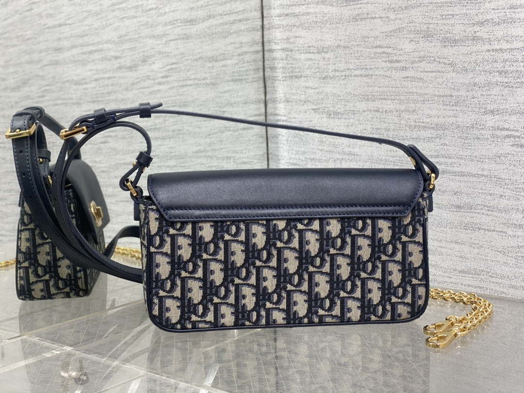 Dior S2350 30 Montaigne Avenue East-West Double Carry Mini Bag Blue Oblique Jacquard
