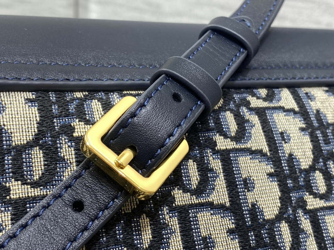 Dior S2350 30 Montaigne Avenue East-West Double Carry Mini Bag Blue Oblique Jacquard