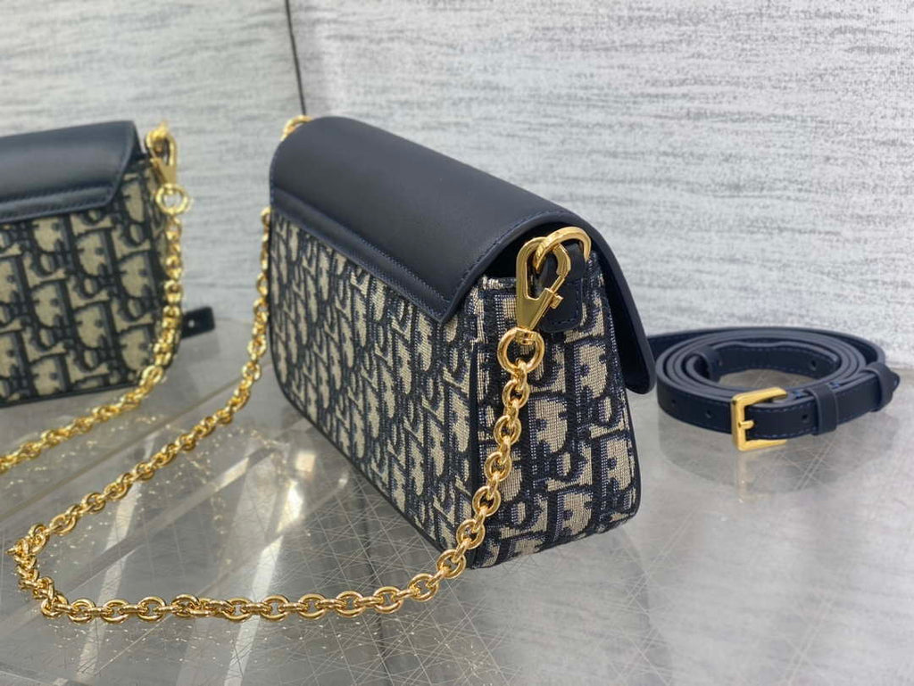 Dior S2350 30 Montaigne Avenue East-West Double Carry Mini Bag Blue Oblique Jacquard