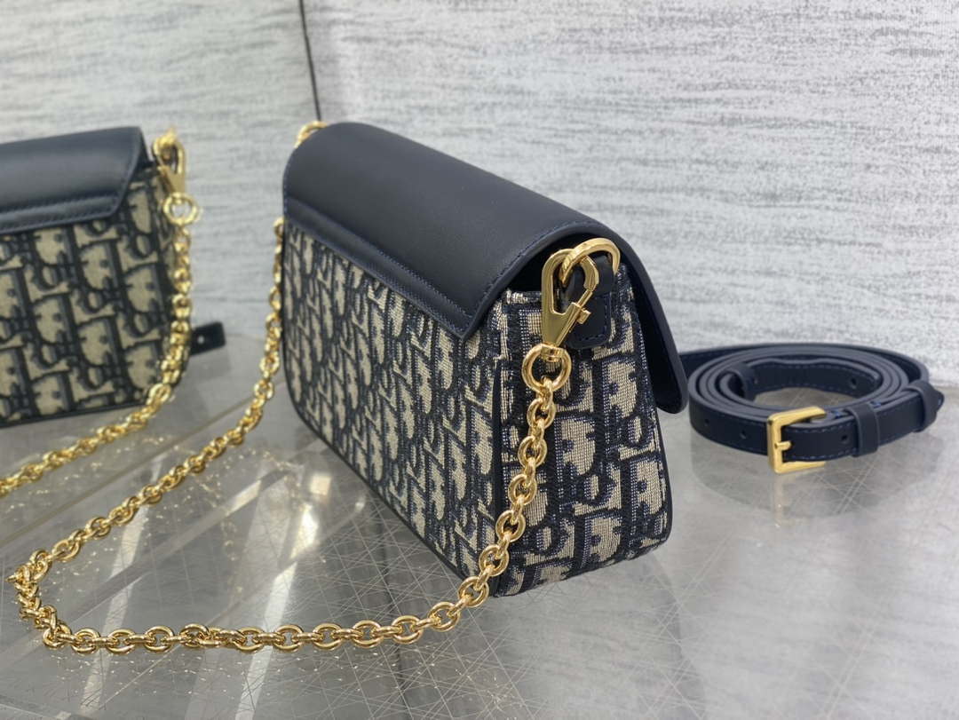 Dior S2350 30 Montaigne Avenue East-West Double Carry Mini Bag Blue Oblique Jacquard