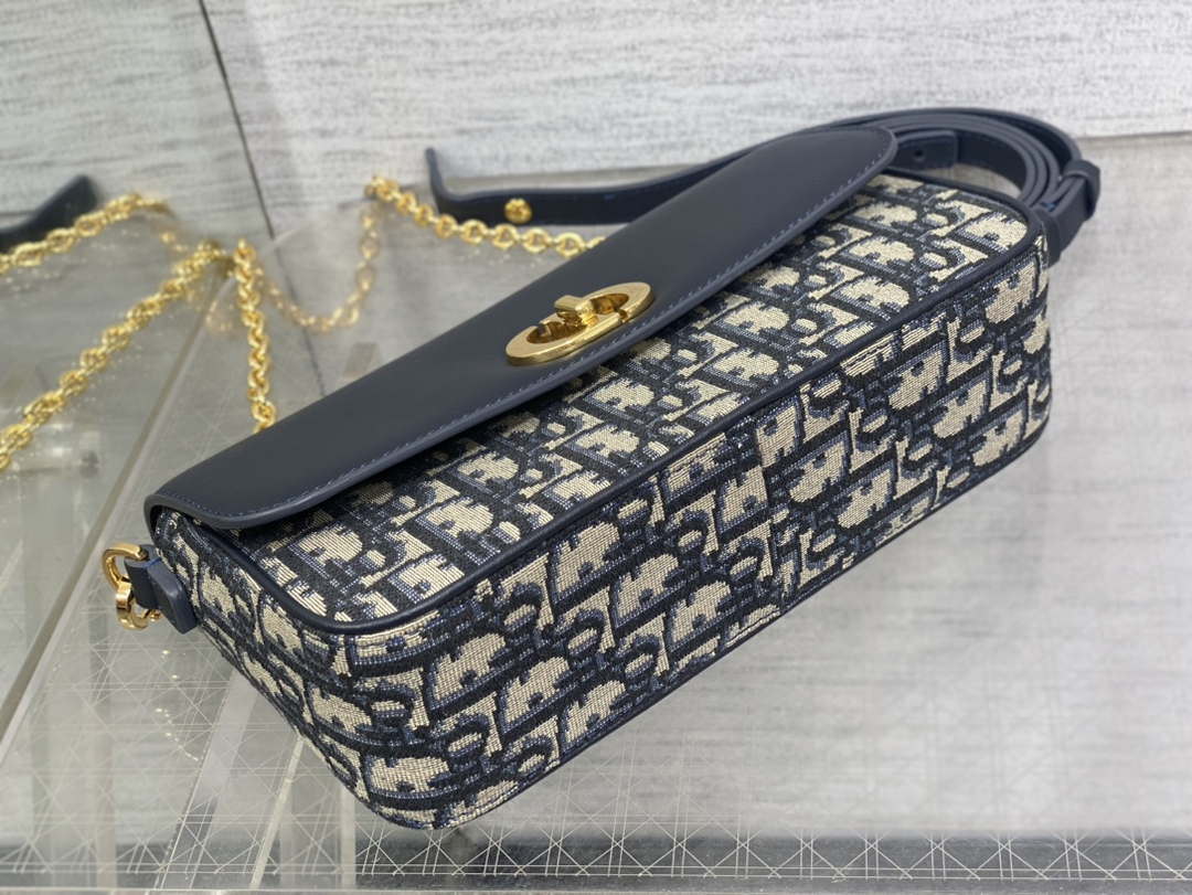 Dior S2350 30 Montaigne Avenue East-West Double Carry Mini Bag Blue Oblique Jacquard