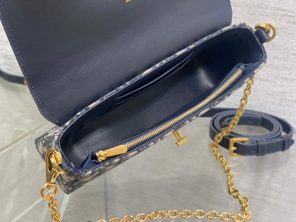 Dior S2350 30 Montaigne Avenue East-West Double Carry Mini Bag Blue Oblique Jacquard