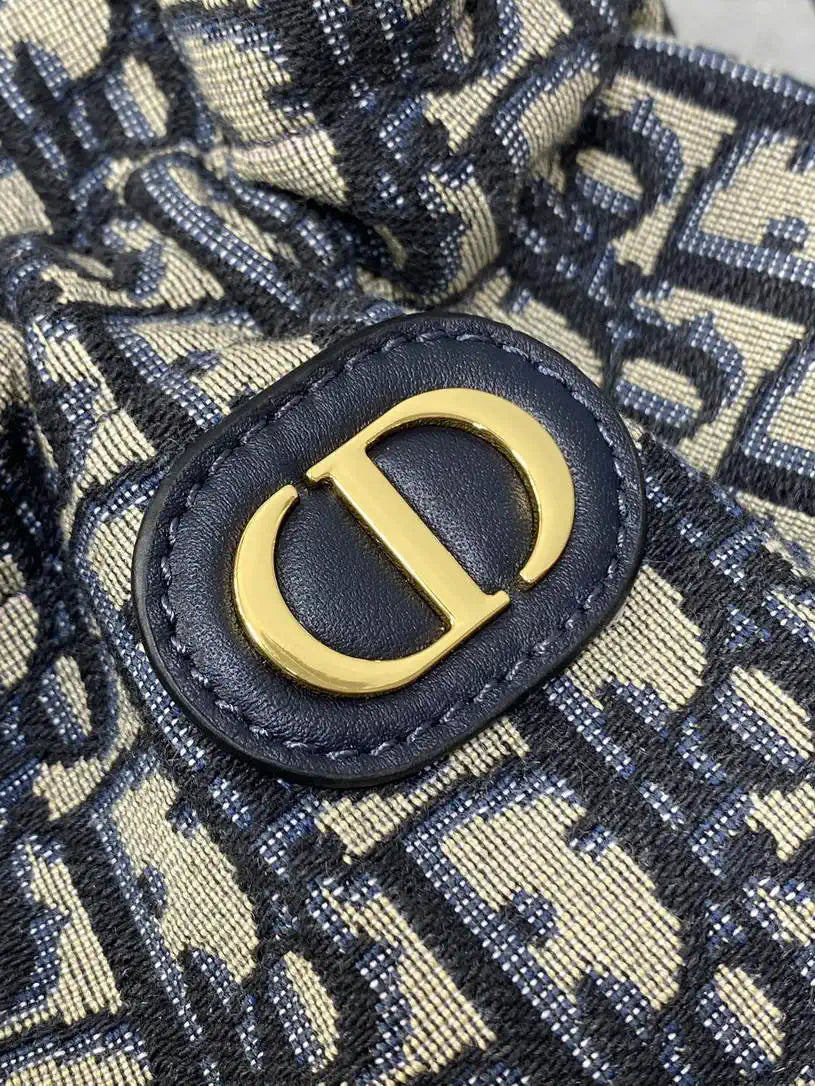 Dior S2374 30 Montaigne Mini Bucket Bag with Drawstring Blue Dior Oblique Jacquard