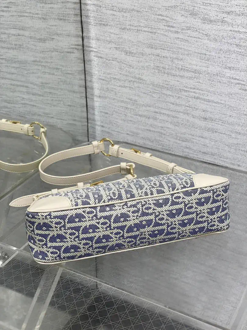 Dior S2398 30 Montaigne Wanderlust Mini Bag Ligth Blue Dior Oblique Jacquard and Smooth Calfskin