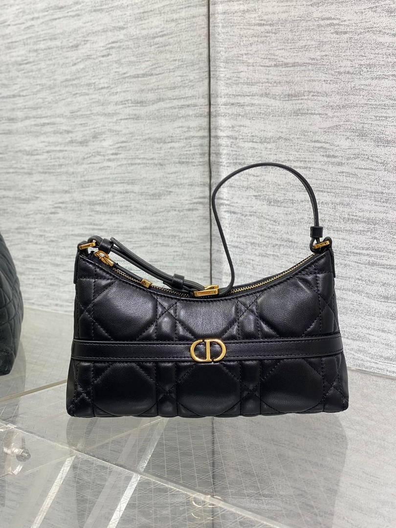 Dior S5232 Miss Caro Diorling Mini Bag with Chain Black Macrocannage Lambskin