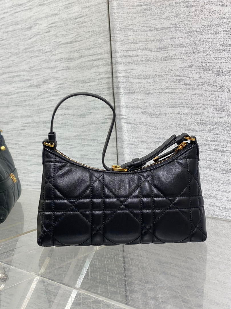 Dior S5232 Miss Caro Diorling Mini Bag with Chain Black Macrocannage Lambskin