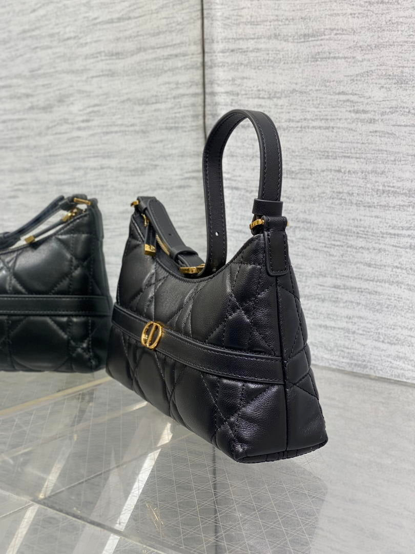 Dior S5232 Miss Caro Diorling Mini Bag with Chain Black Macrocannage Lambskin