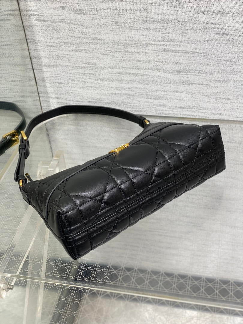 Dior S5232 Miss Caro Diorling Mini Bag with Chain Black Macrocannage Lambskin