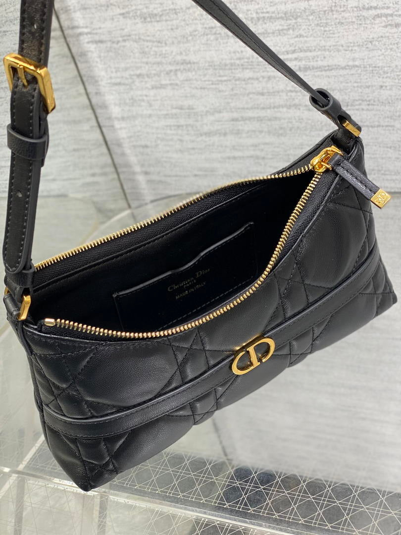 Dior S5232 Miss Caro Diorling Mini Bag with Chain Black Macrocannage Lambskin