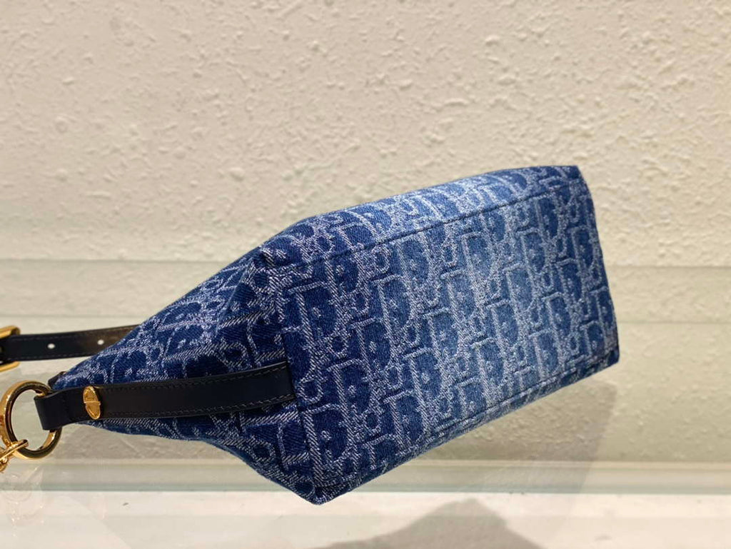 Dior S3202 Diorstar Hobo Bag with Chain Blue Denim Dior Oblique Jacquard M2030