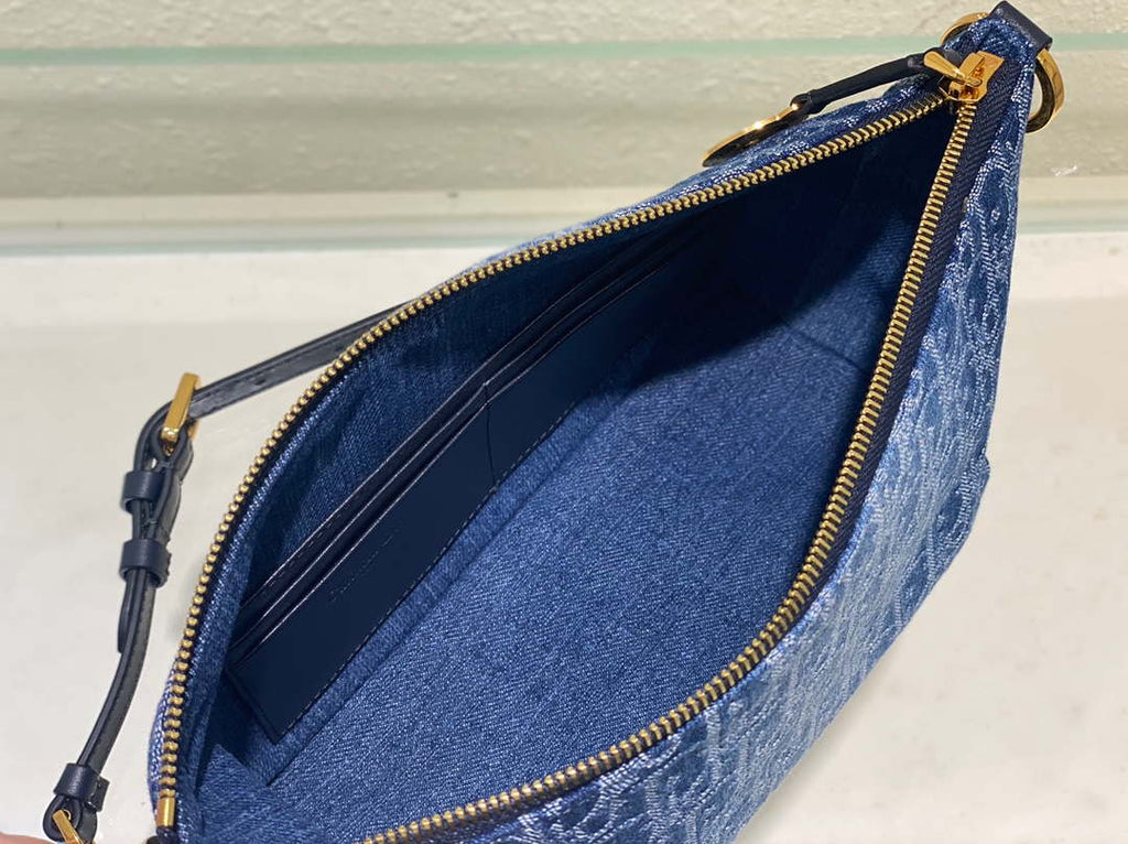 Dior S3202 Diorstar Hobo Bag with Chain Blue Denim Dior Oblique Jacquard M2030