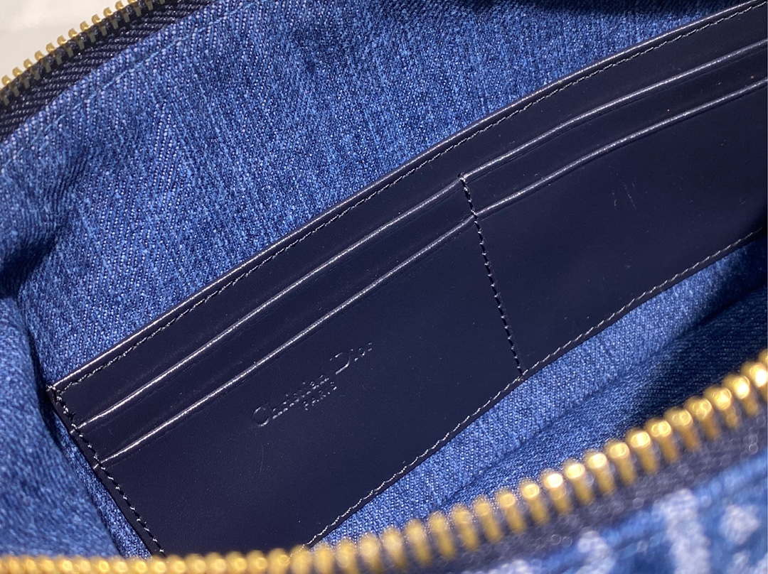 Dior S3202 Diorstar Hobo Bag with Chain Blue Denim Dior Oblique Jacquard M2030