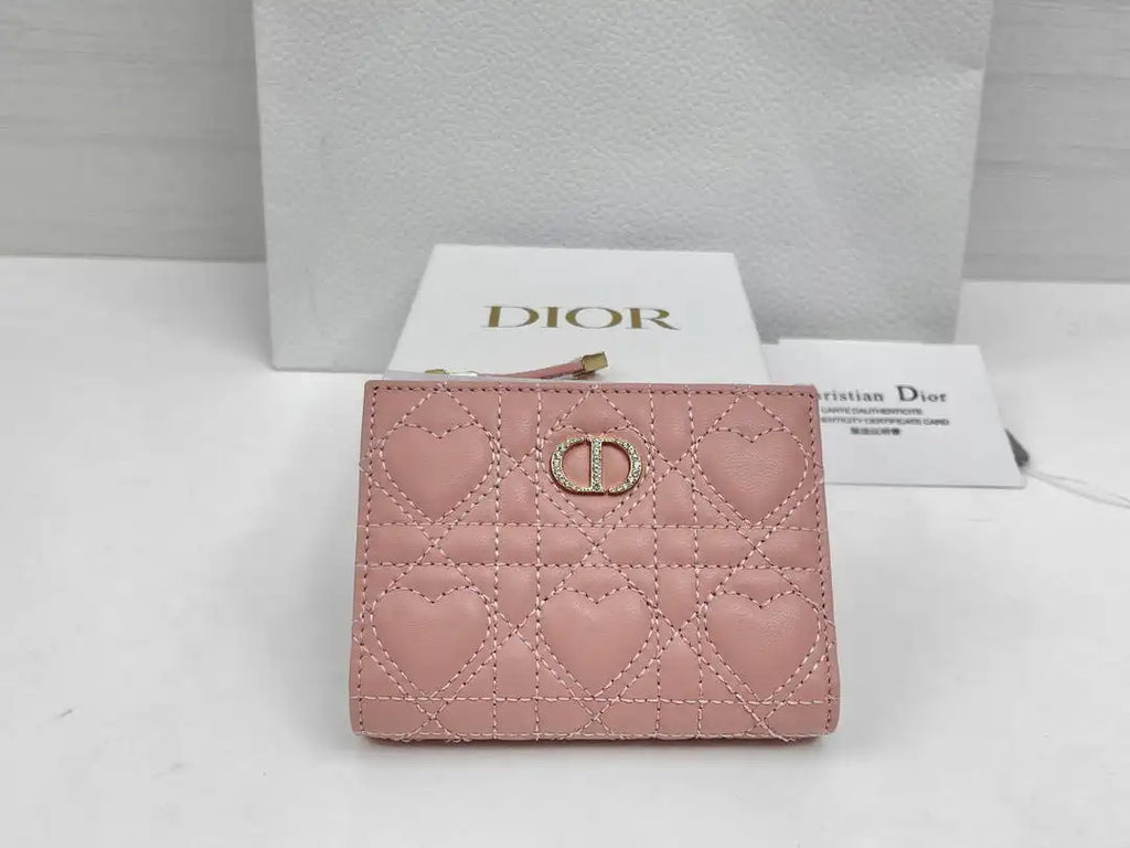 Dior S4208 Dior Caro Dahlia Wallet Macaron Pink Cannage Lambskin with Heart Motif