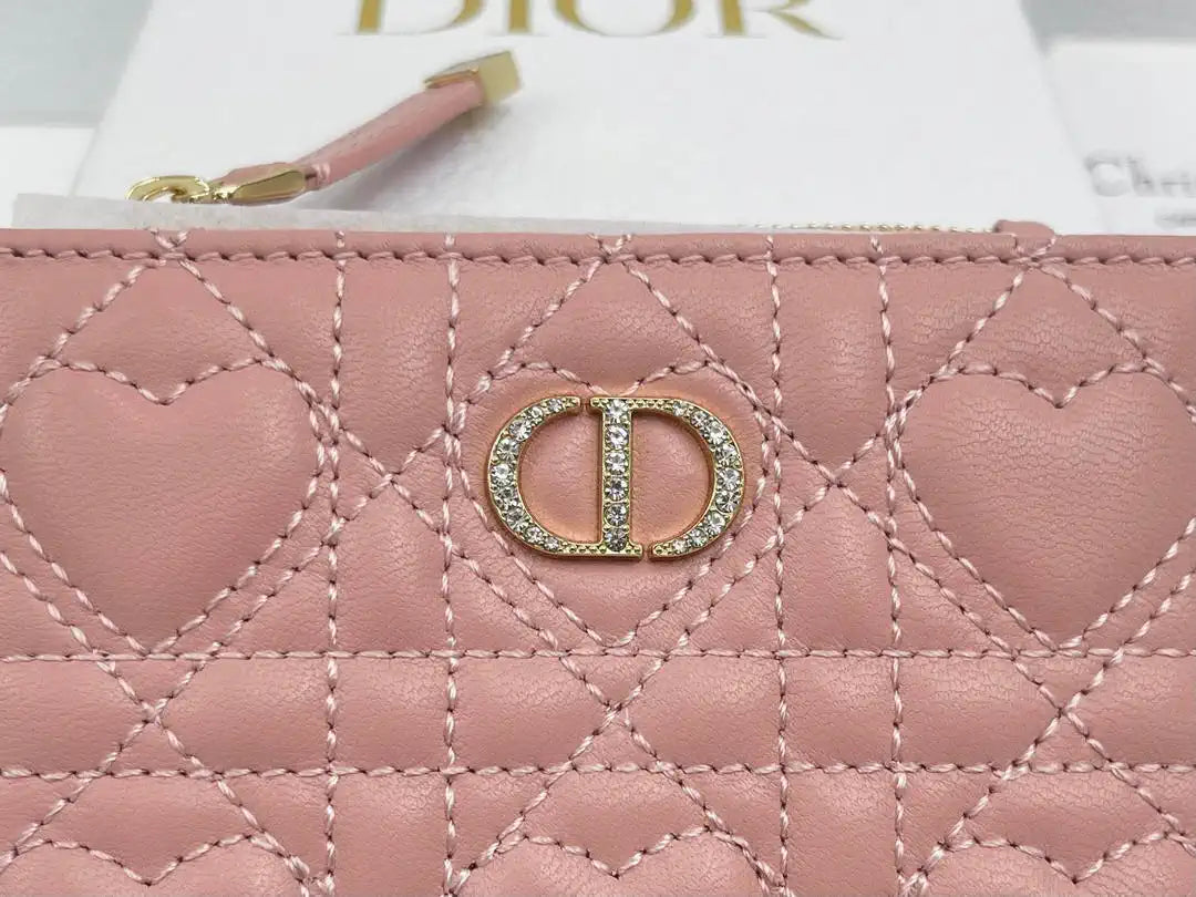 Dior S4208 Dior Caro Dahlia Wallet Macaron Pink Cannage Lambskin with Heart Motif