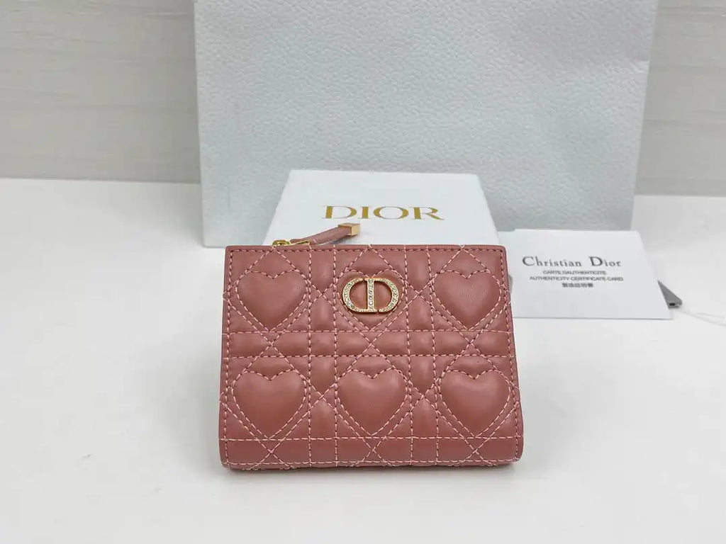 Dior S4208 Dior Caro Dahlia Wallet Macaron Rose Red Cannage Lambskin with Heart Motif