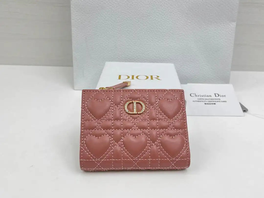 Dior S4208 Dior Caro Dahlia Wallet Macaron Rose Red Cannage Lambskin with Heart Motif