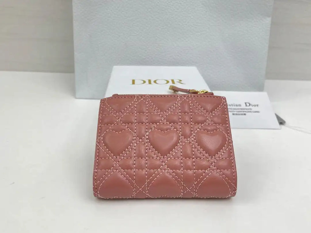 Dior S4208 Dior Caro Dahlia Wallet Macaron Rose Red Cannage Lambskin with Heart Motif