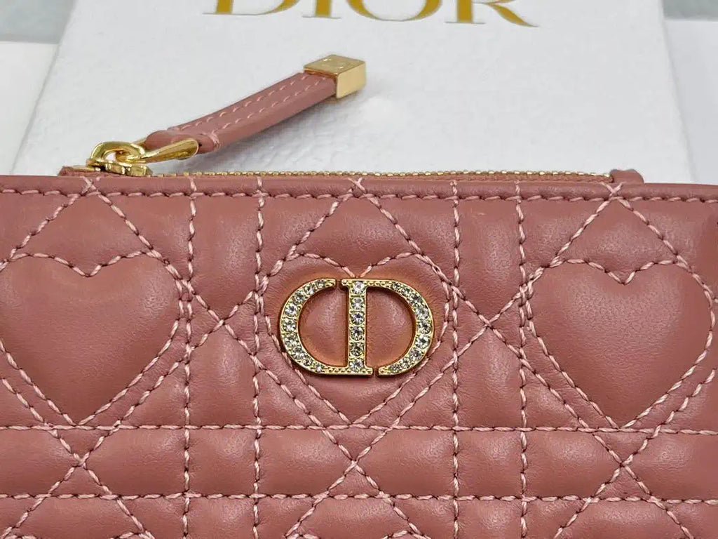 Dior S4208 Dior Caro Dahlia Wallet Macaron Rose Red Cannage Lambskin with Heart Motif
