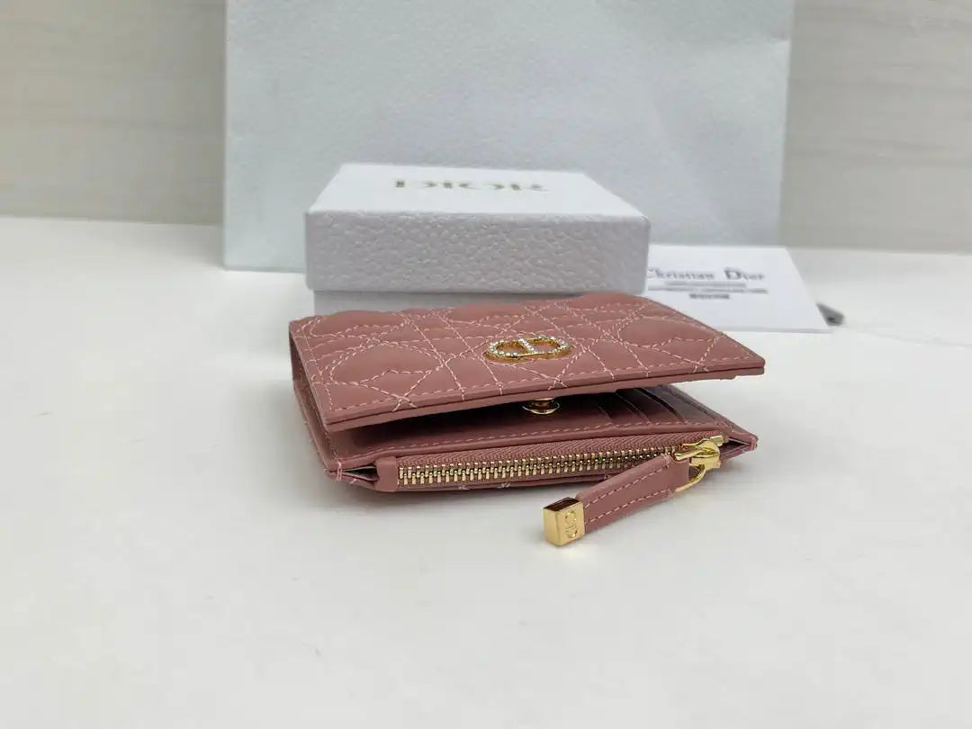 Dior S4208 Dior Caro Dahlia Wallet Macaron Rose Red Cannage Lambskin with Heart Motif