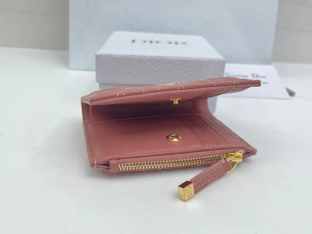 Dior S4208 Dior Caro Dahlia Wallet Macaron Rose Red Cannage Lambskin with Heart Motif