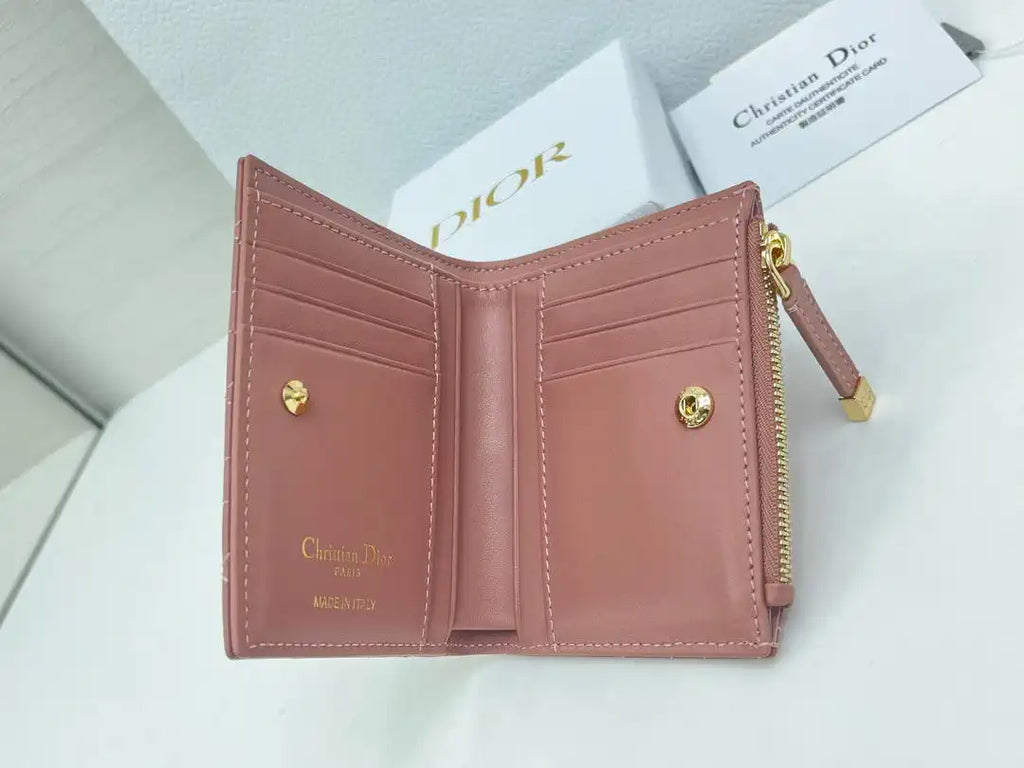 Dior S4208 Dior Caro Dahlia Wallet Macaron Rose Red Cannage Lambskin with Heart Motif