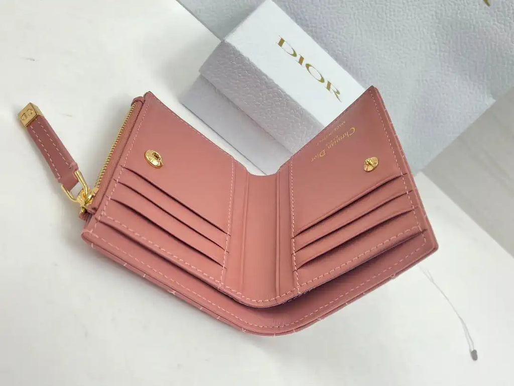 Dior S4208 Dior Caro Dahlia Wallet Macaron Rose Red Cannage Lambskin with Heart Motif