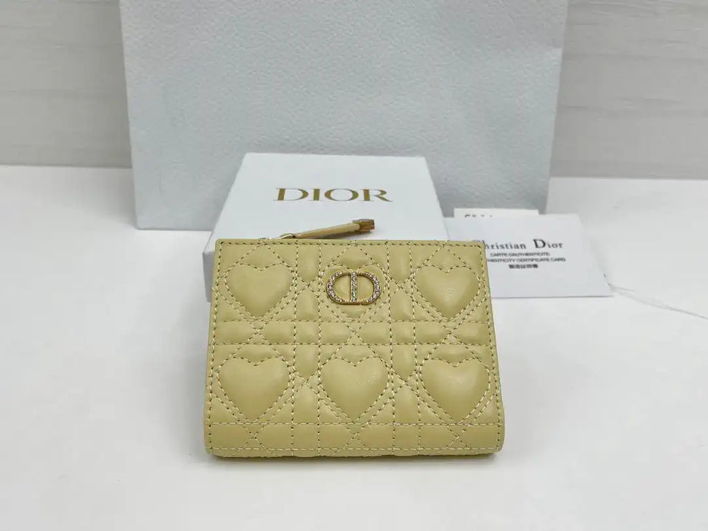 Dior S4208 Dior Caro Dahlia Wallet Macaron Yellow Cannage Lambskin with Heart Motif
