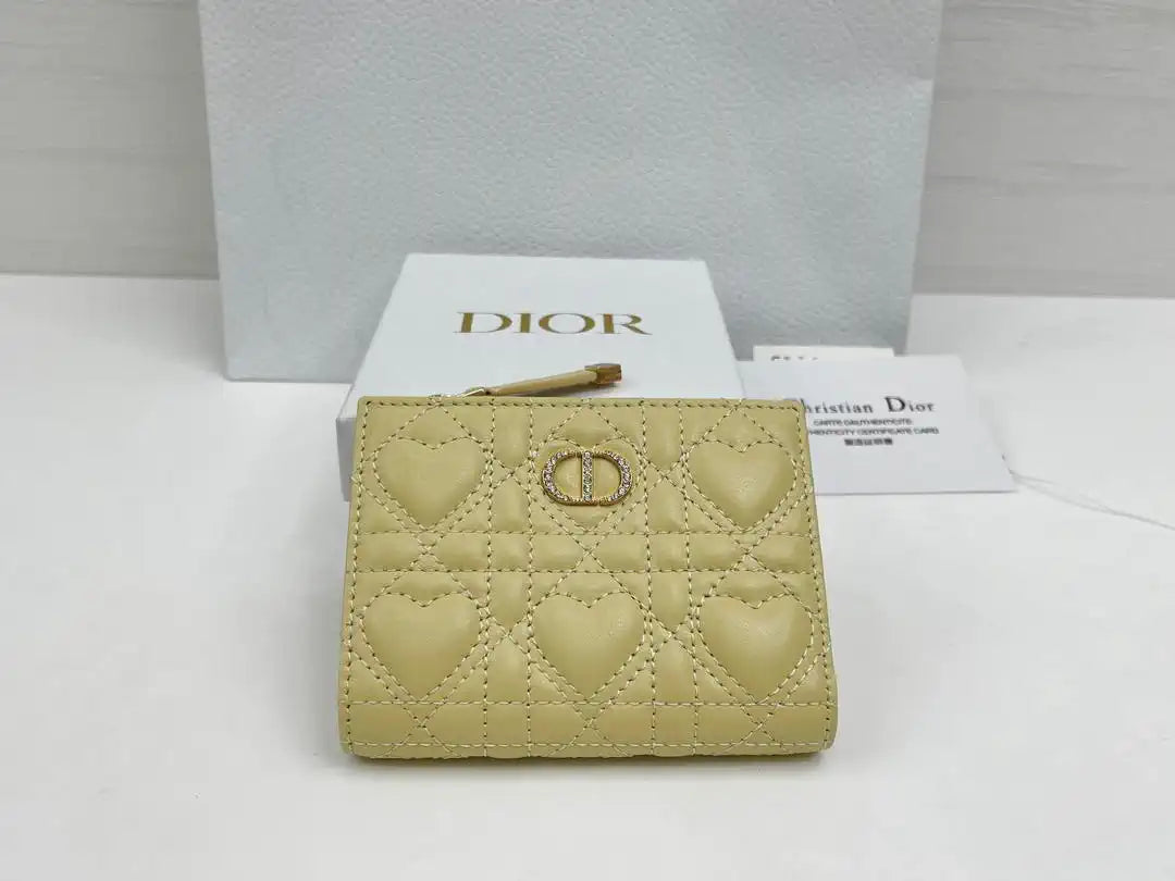 Dior S4208 Dior Caro Dahlia Wallet Macaron Yellow Cannage Lambskin with Heart Motif