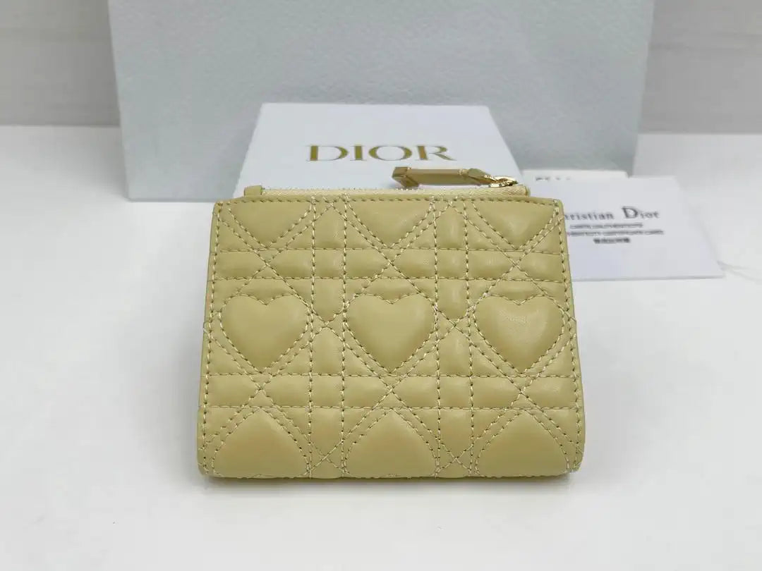 Dior S4208 Dior Caro Dahlia Wallet Macaron Yellow Cannage Lambskin with Heart Motif
