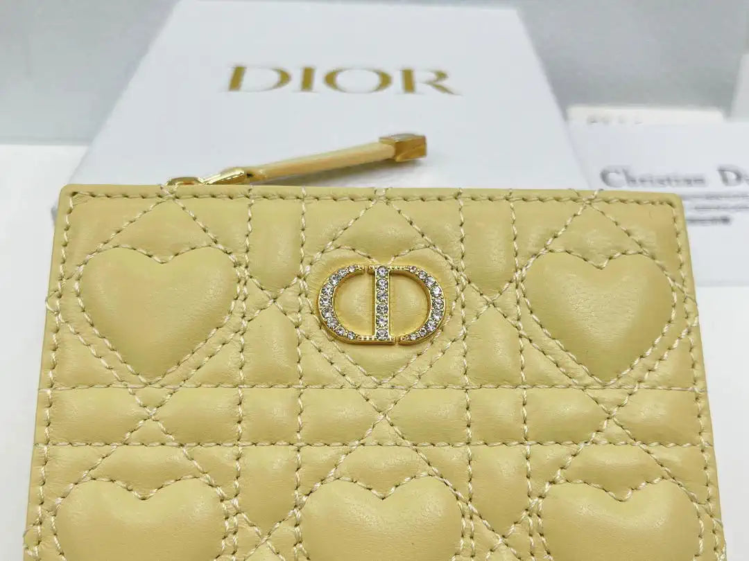 Dior S4208 Dior Caro Dahlia Wallet Macaron Yellow Cannage Lambskin with Heart Motif