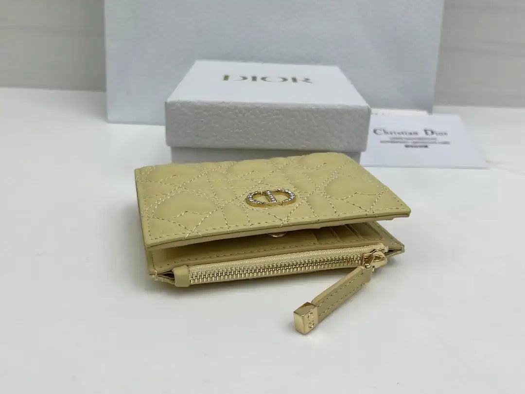 Dior S4208 Dior Caro Dahlia Wallet Macaron Yellow Cannage Lambskin with Heart Motif