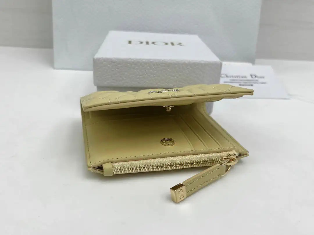 Dior S4208 Dior Caro Dahlia Wallet Macaron Yellow Cannage Lambskin with Heart Motif