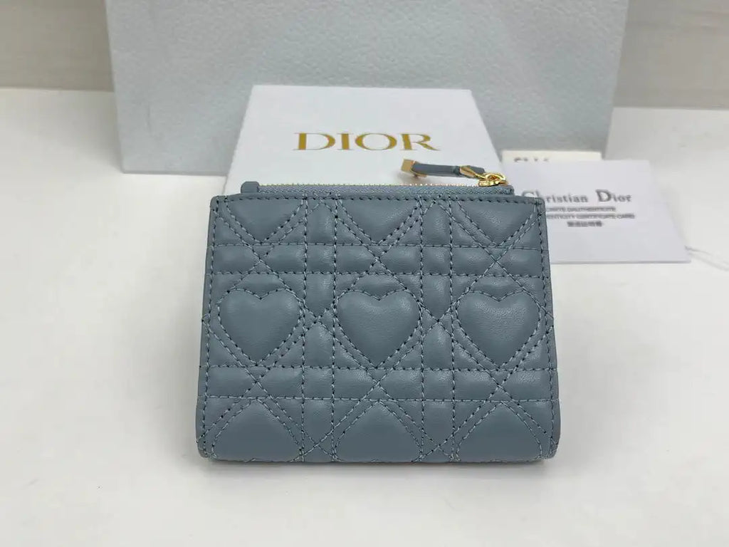 Dior S4208 Dior Caro Dahlia Wallet Macaron Blue Cannage Lambskin with Heart Motif