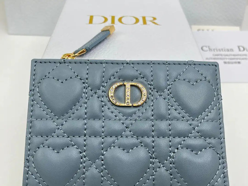 Dior S4208 Dior Caro Dahlia Wallet Macaron Blue Cannage Lambskin with Heart Motif