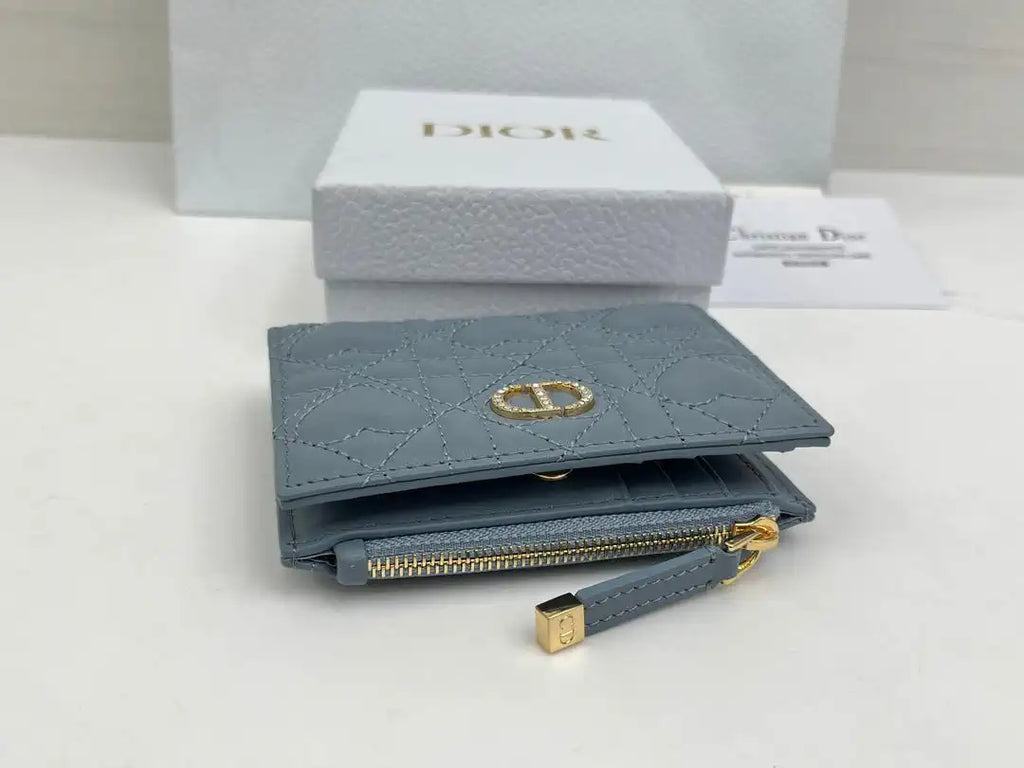 Dior S4208 Dior Caro Dahlia Wallet Macaron Blue Cannage Lambskin with Heart Motif