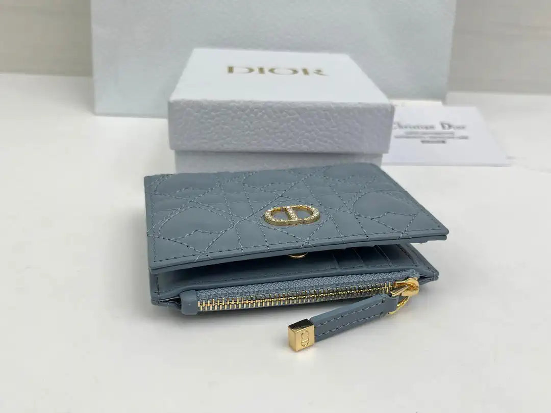 Dior S4208 Dior Caro Dahlia Wallet Macaron Blue Cannage Lambskin with Heart Motif