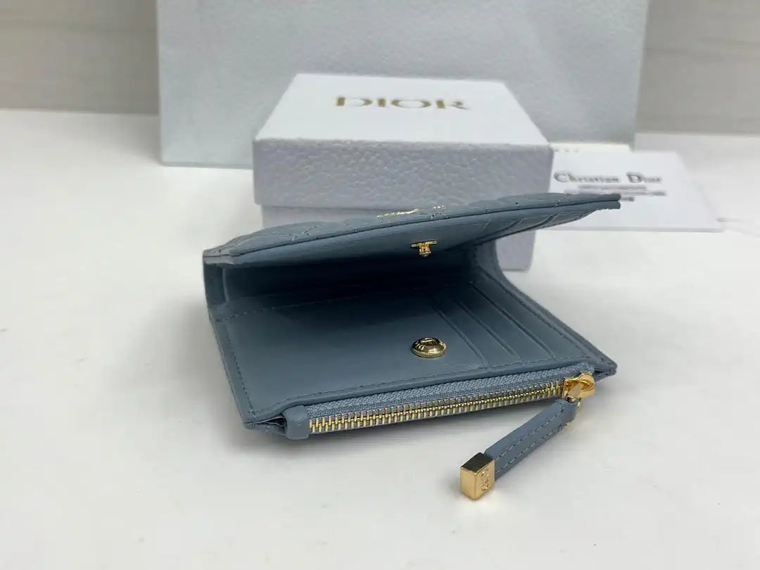 Dior S4208 Dior Caro Dahlia Wallet Macaron Blue Cannage Lambskin with Heart Motif