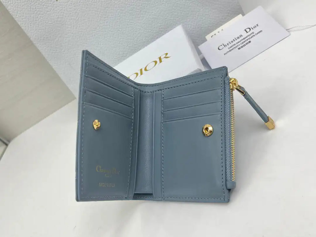 Dior S4208 Dior Caro Dahlia Wallet Macaron Blue Cannage Lambskin with Heart Motif