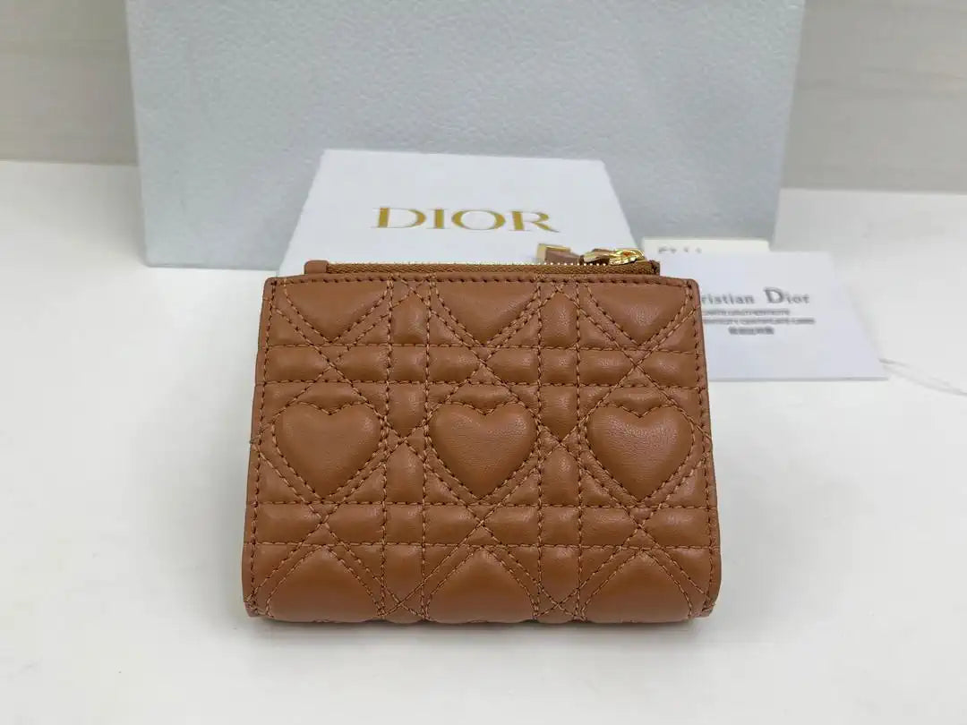 Dior S4208 Dior Caro Dahlia Wallet Macaron Brown Cannage Lambskin with Heart Motif