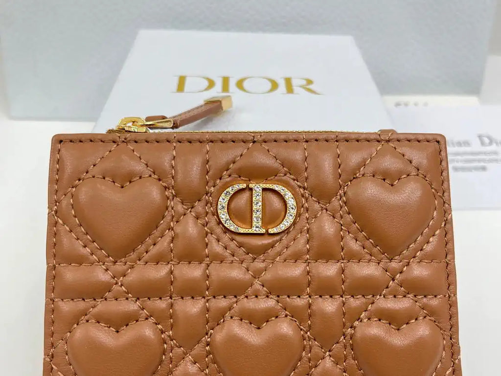 Dior S4208 Dior Caro Dahlia Wallet Macaron Brown Cannage Lambskin with Heart Motif