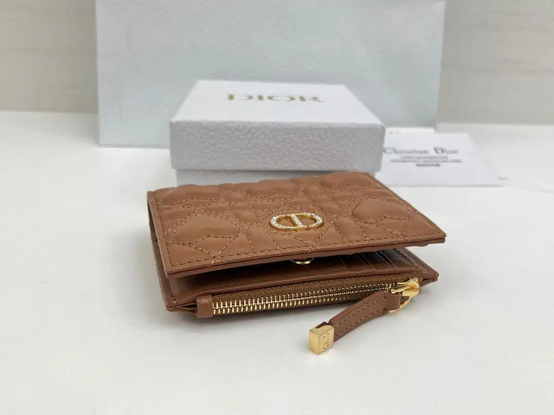 Dior S4208 Dior Caro Dahlia Wallet Macaron Brown Cannage Lambskin with Heart Motif